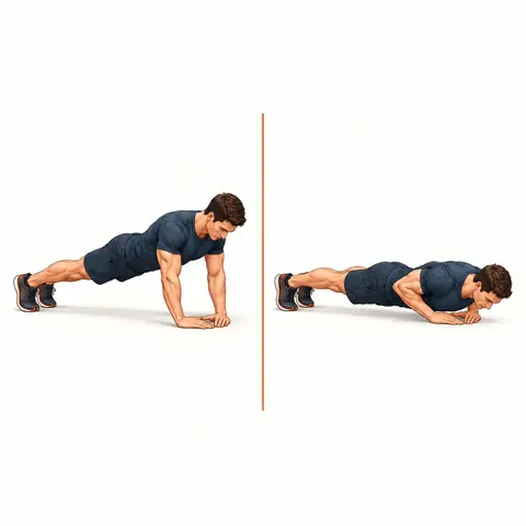 Pompes diamant : les deux positions du mouvement